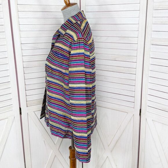 Chico’s Vintage Rainbow Striped Silk Blend Shirt Jacket Shacket Multicolor Small - Picture 2 of 12